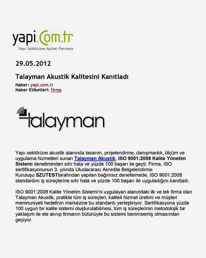 Talayman Akustik Kalitesini Kanıtladı